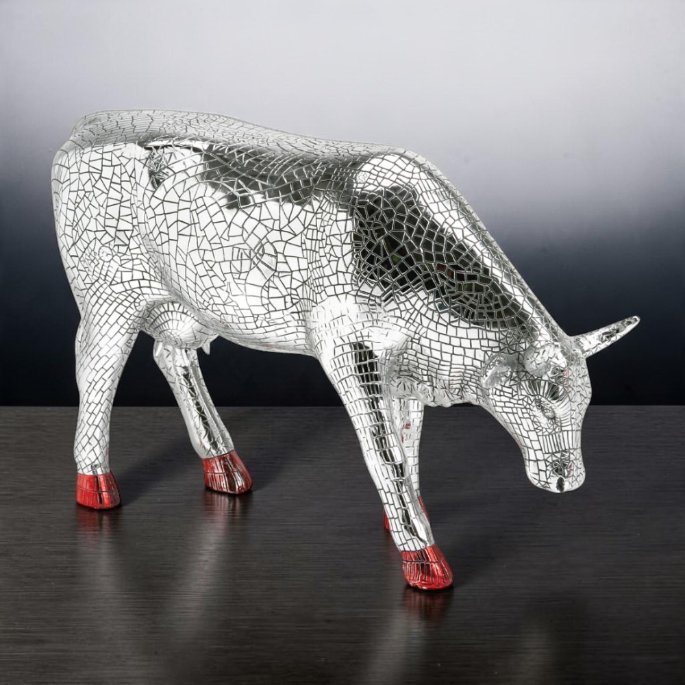 Колекційна статуетка CowParade «Mira Moo» срібляста корова з мозаїчним орнаментом, Size L, 30×9×20 см