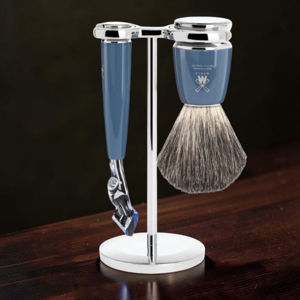 Набір для гоління MÜHLE з бритвою Gillette Fusion, помазком із борсукового ворсу та хромованою підставкою, Німеччина