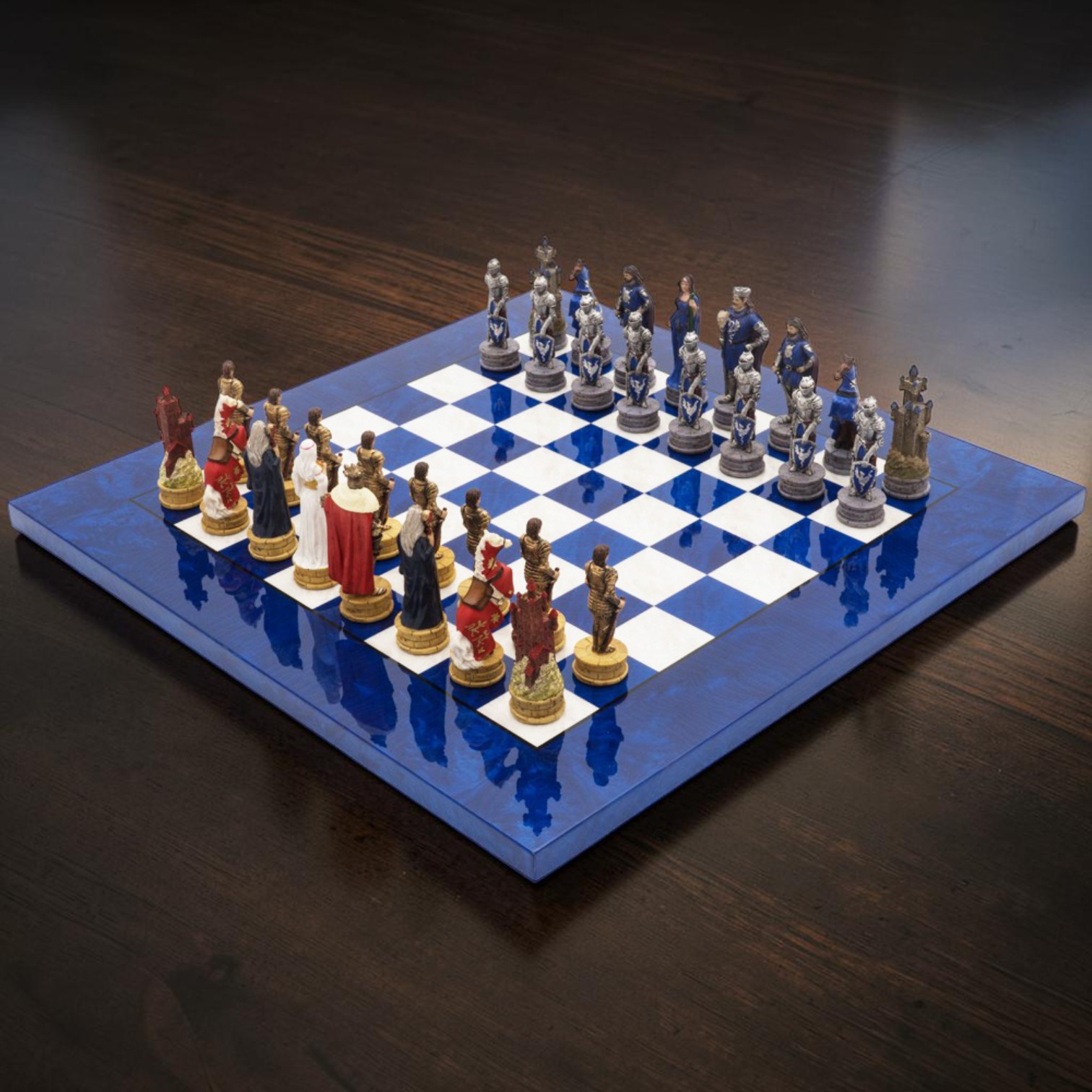 Елітні шахи Italfama King Arthur з фігурами короля Артура та Моргани, дерев'яна дошка 42×42 см, Італія