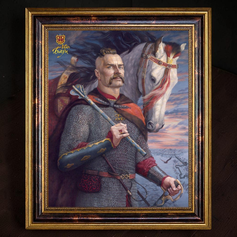 Подарунковий портрет «Гетьман Іван Богун» на порцеляні 40×47 см у рамі з сертифікатом BOSS CRYSTAL