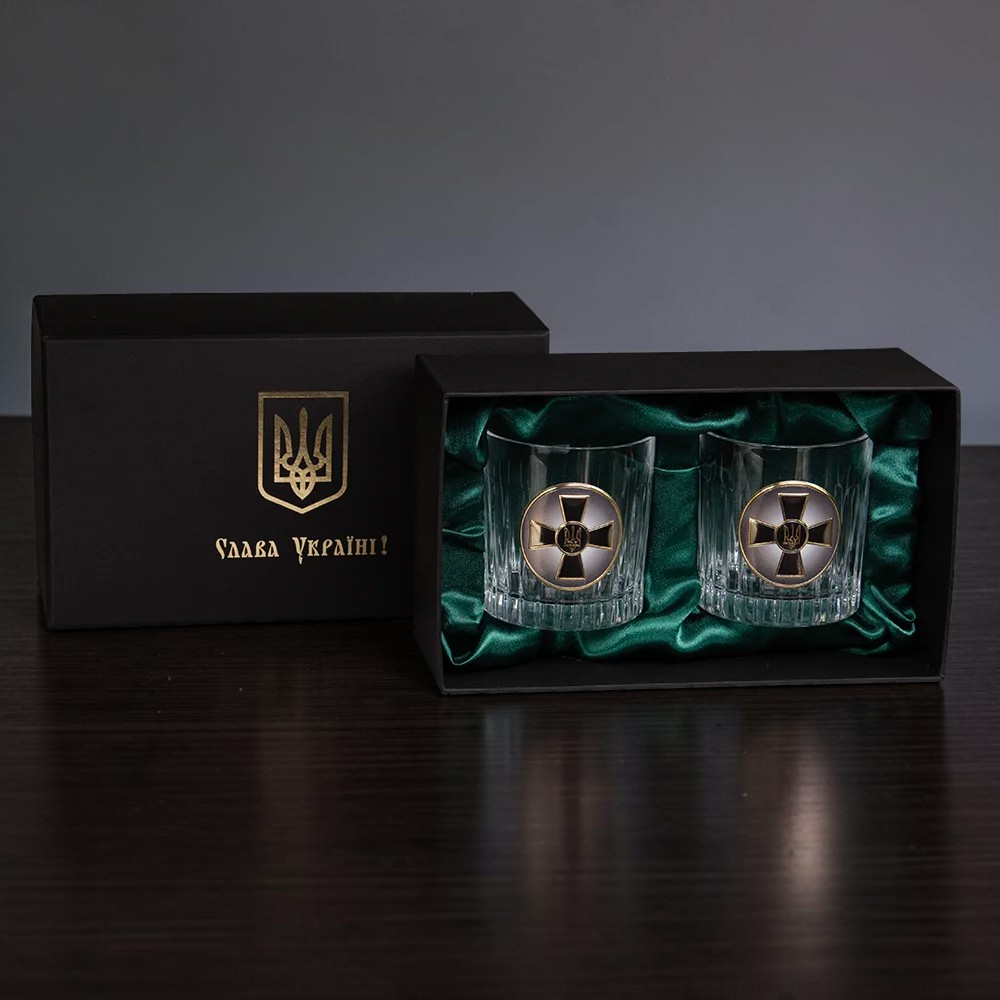 Подарунковий набір для віскі «АРМІЙСЬКИЙ» ЗСУ BOSS CRYSTAL — 2 кришталеві келихи 360 мл
