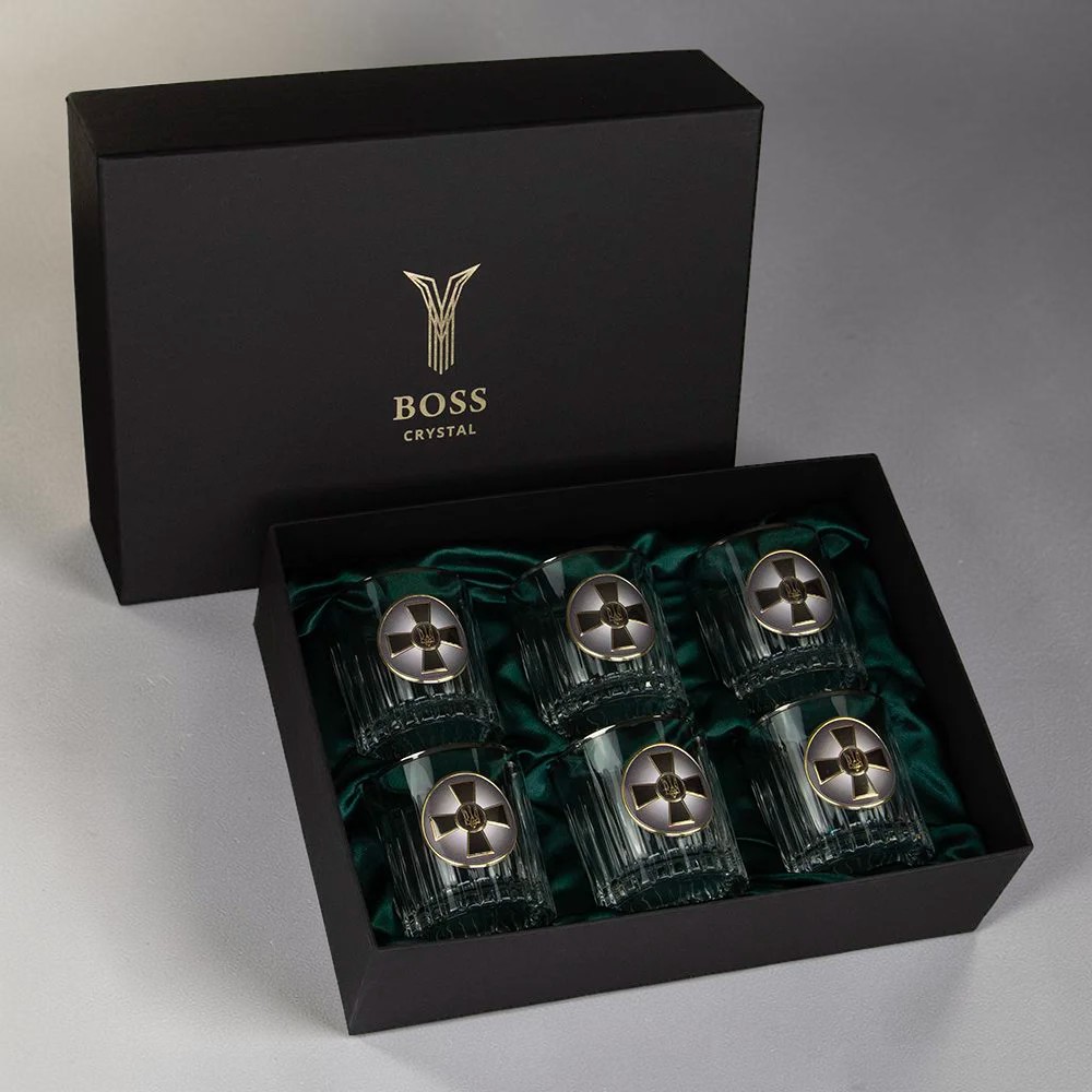 Набір для віскі «АРМІЙСЬКИЙ» ЗСУ BOSS CRYSTAL — 6 кришталевих келихів 360 мл