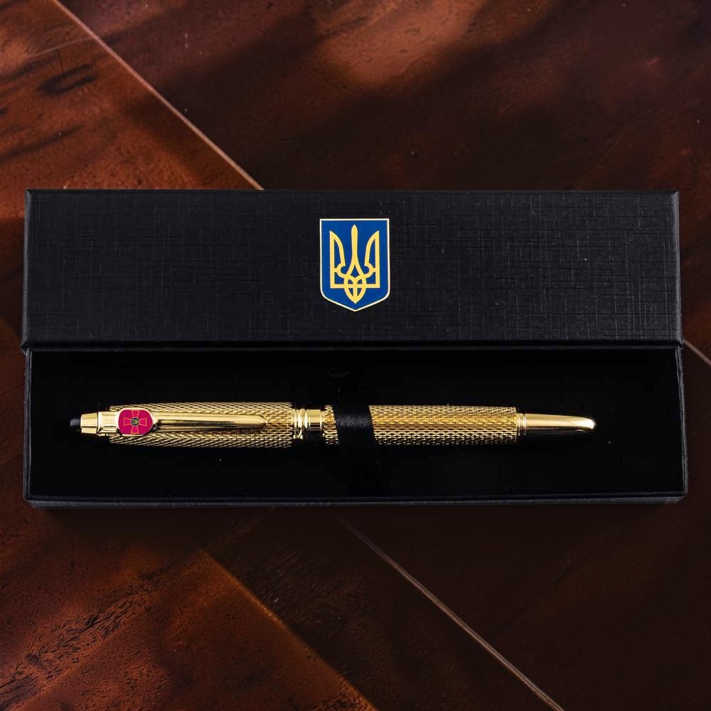Подарунковий набір "Ручка з мініатюрою емблеми Збройних Сил України" TENSO у футлярі