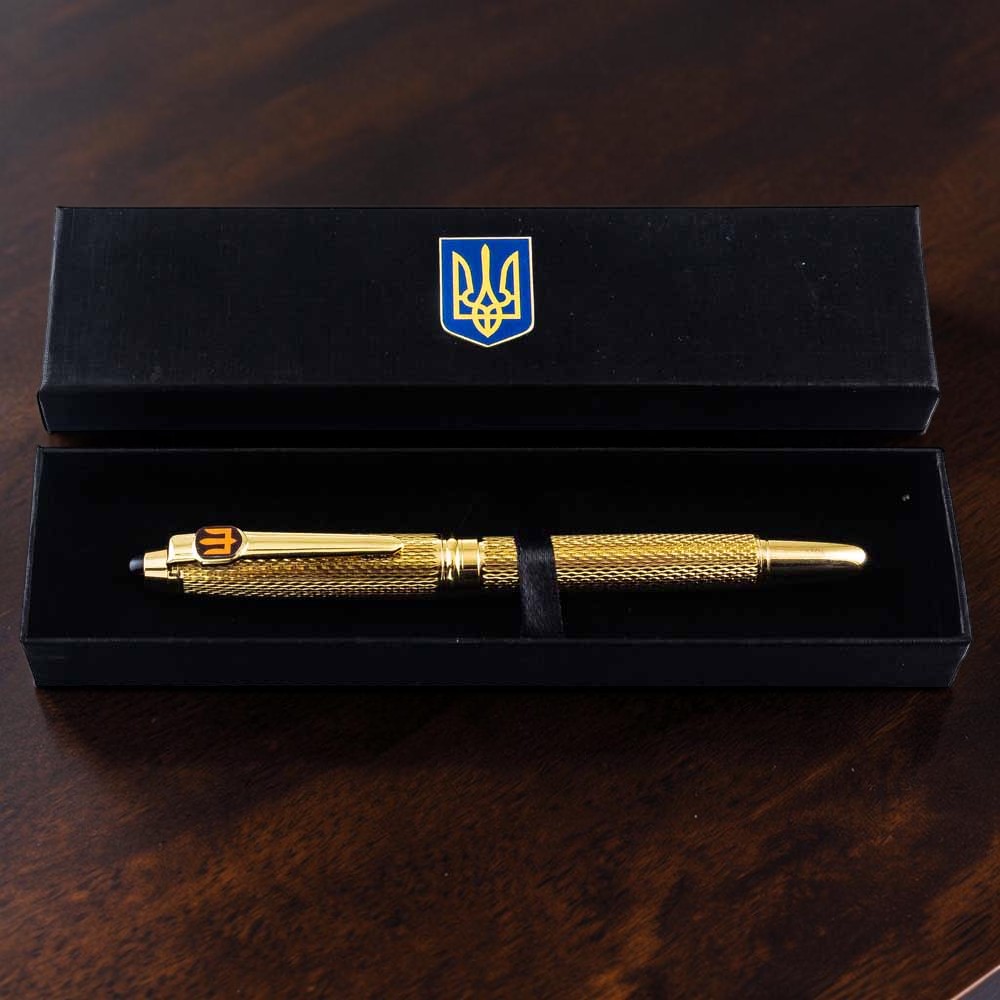 Подарунковий набір «Ручка з мініатюрою емблеми ЗСУ Збройних Сил України» TENSO у футлярі