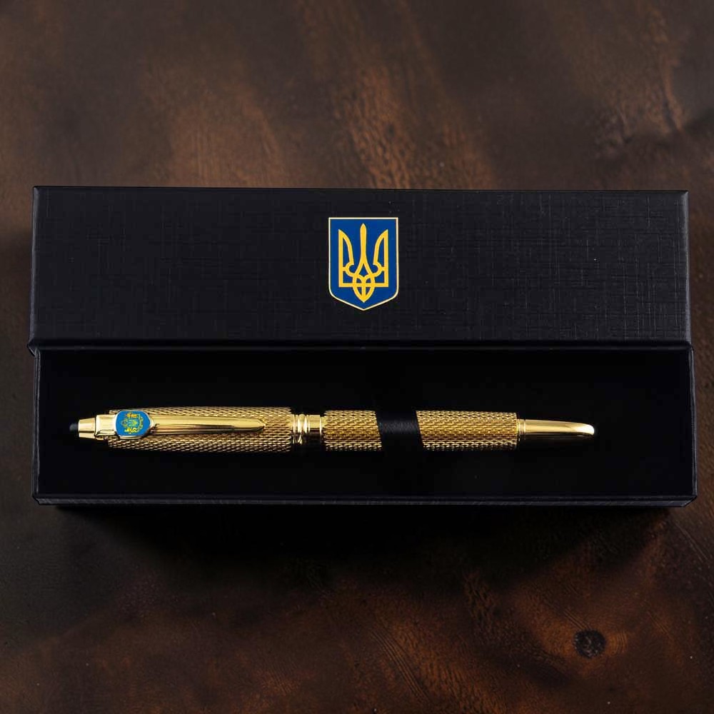 Подарунковий набір "Державний Герб" — ручка TENSO з ювелірною мініатюрою та футляром