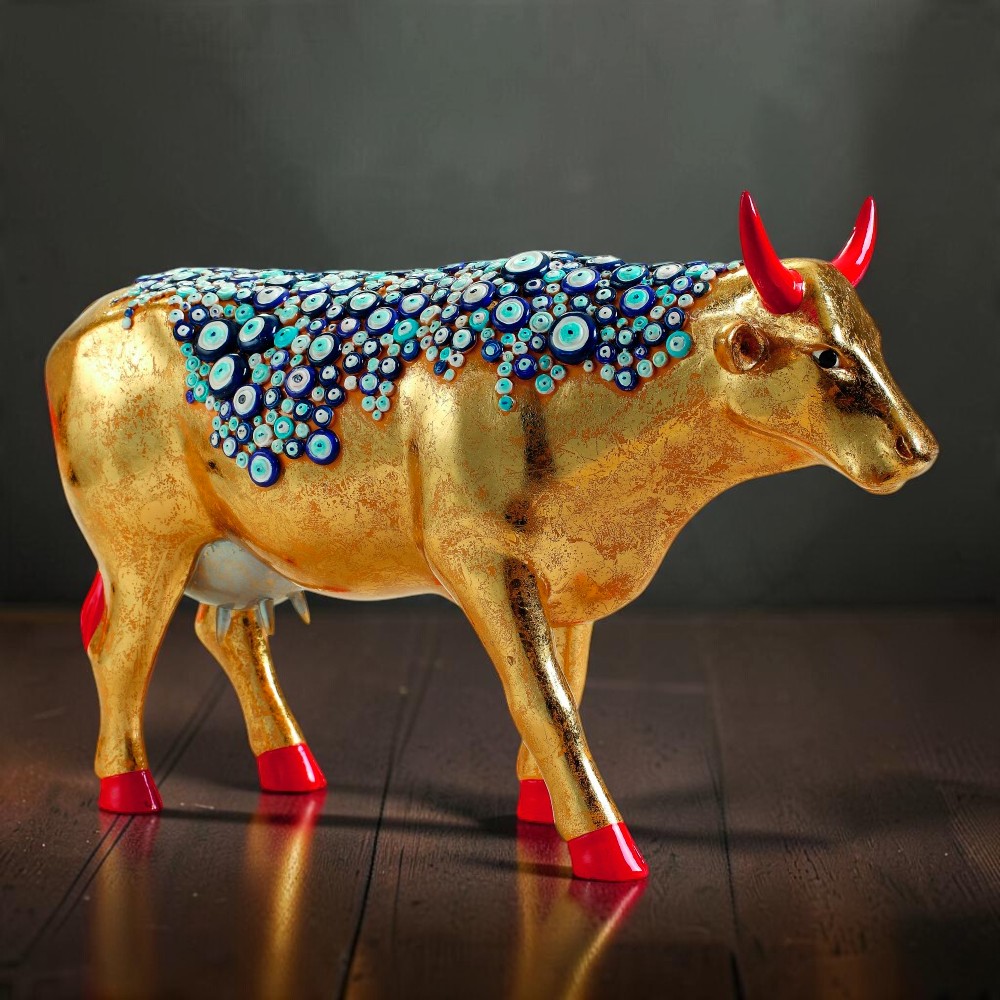 Колекційна статуетка CowParade «The Evil Eye Cow – Nazar Boncugu» золота корова з турецьким оберегом, Size L, 30×9×20 см